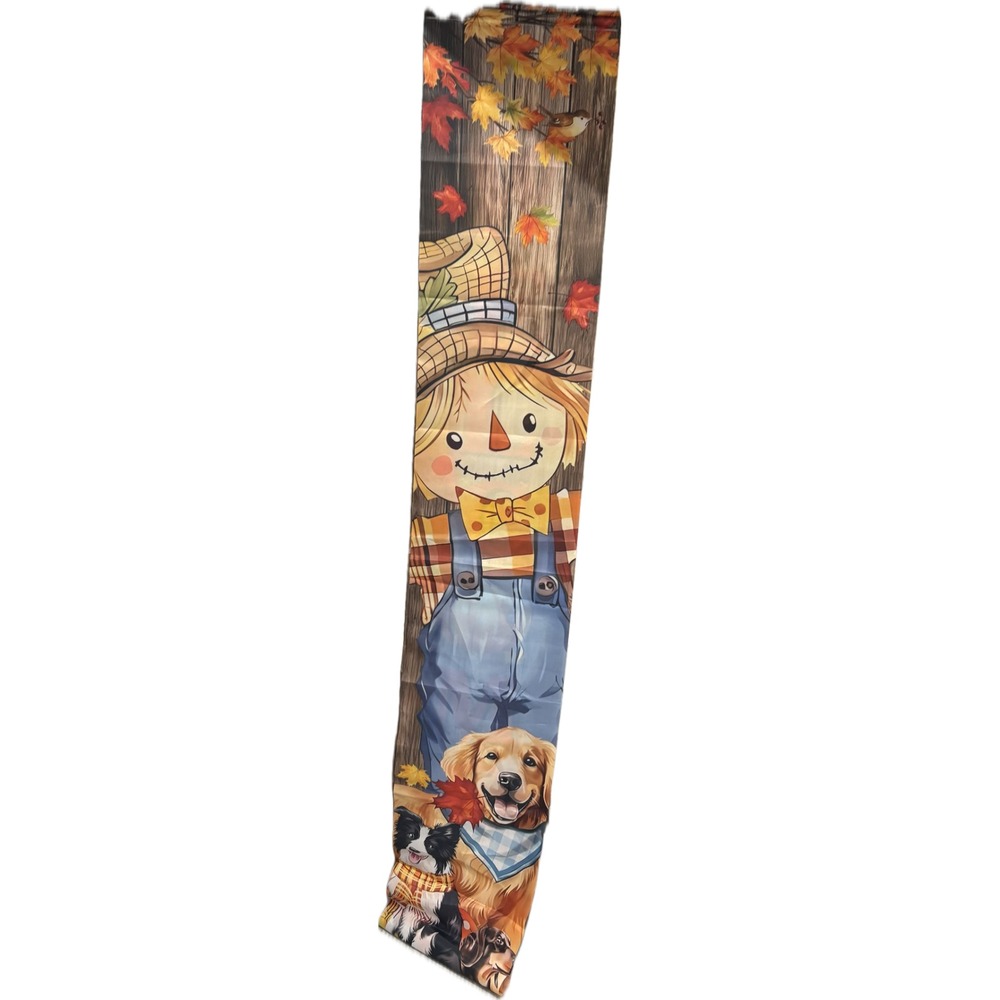 Fall Harvest Scarecrow Dogs Porch Banner Autumn Outdoor Decor Vertical Flag